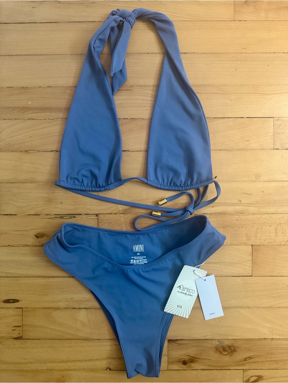 AMINI Blue Halter Bikini Set Small Bottoms & Medium top